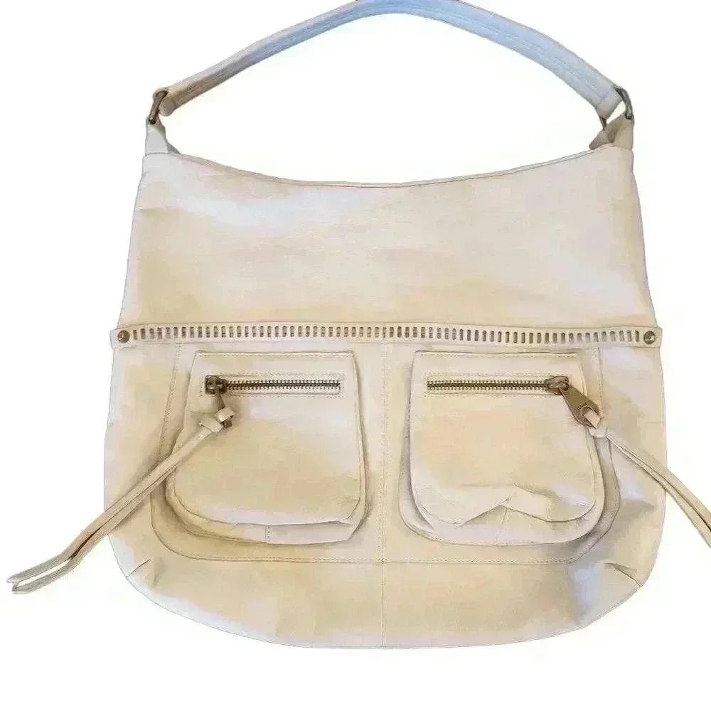 Joelle Hawkens Beige Soft Leather Hobo Purse